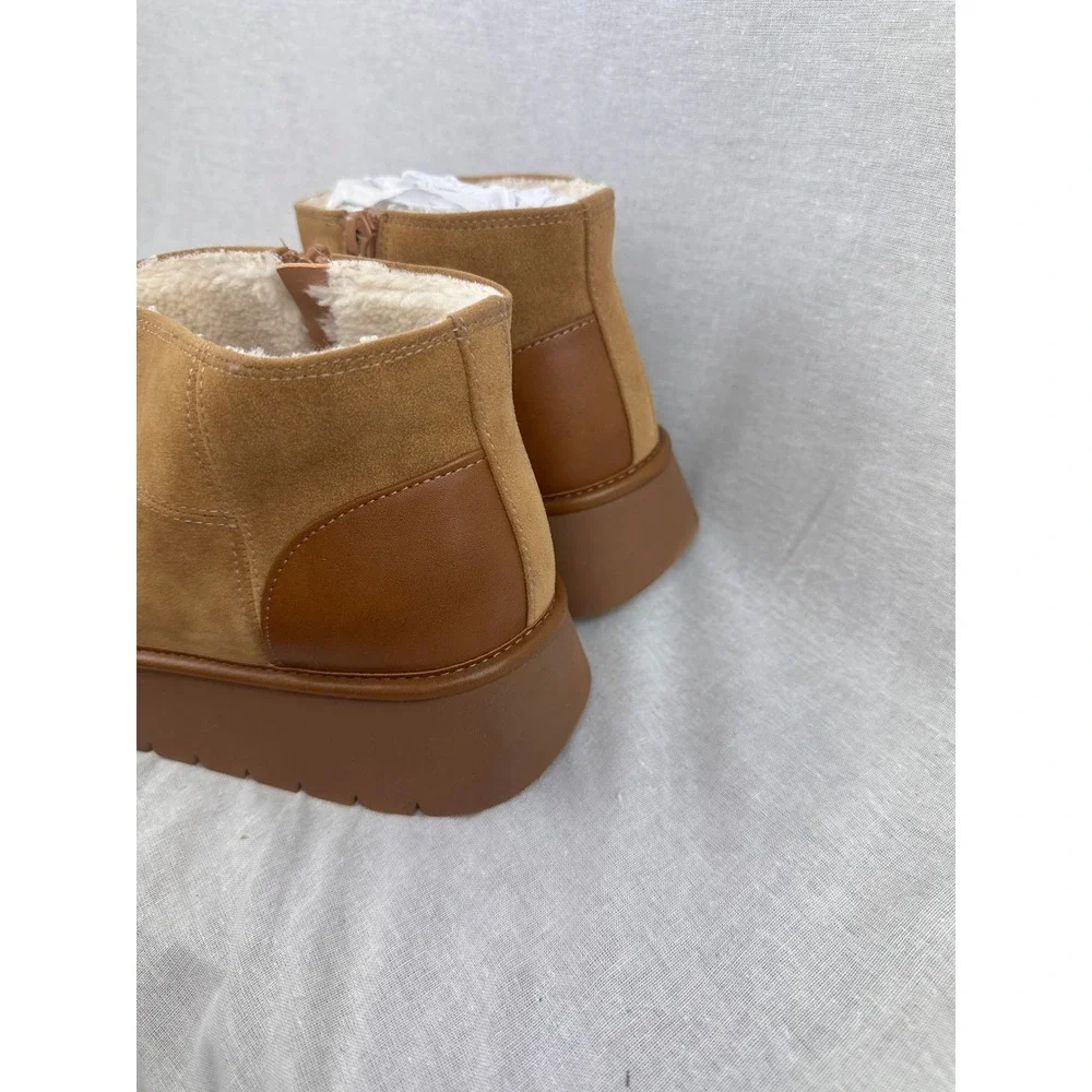 Wild Fable Womens Platform Ankle Boots Tan Faux Suede Faux Fur Lined Size 9 NEW - Picture 4 of 8